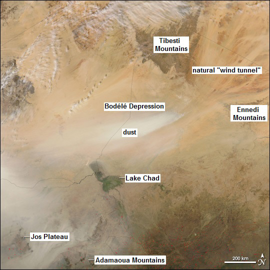 dust blown from the dried-up lakebed of the Bodélé Depression