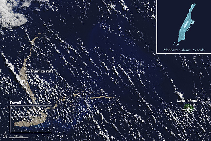 raft of pumice floating west of Tonga in the South Pacific is the size of Manhattan Island