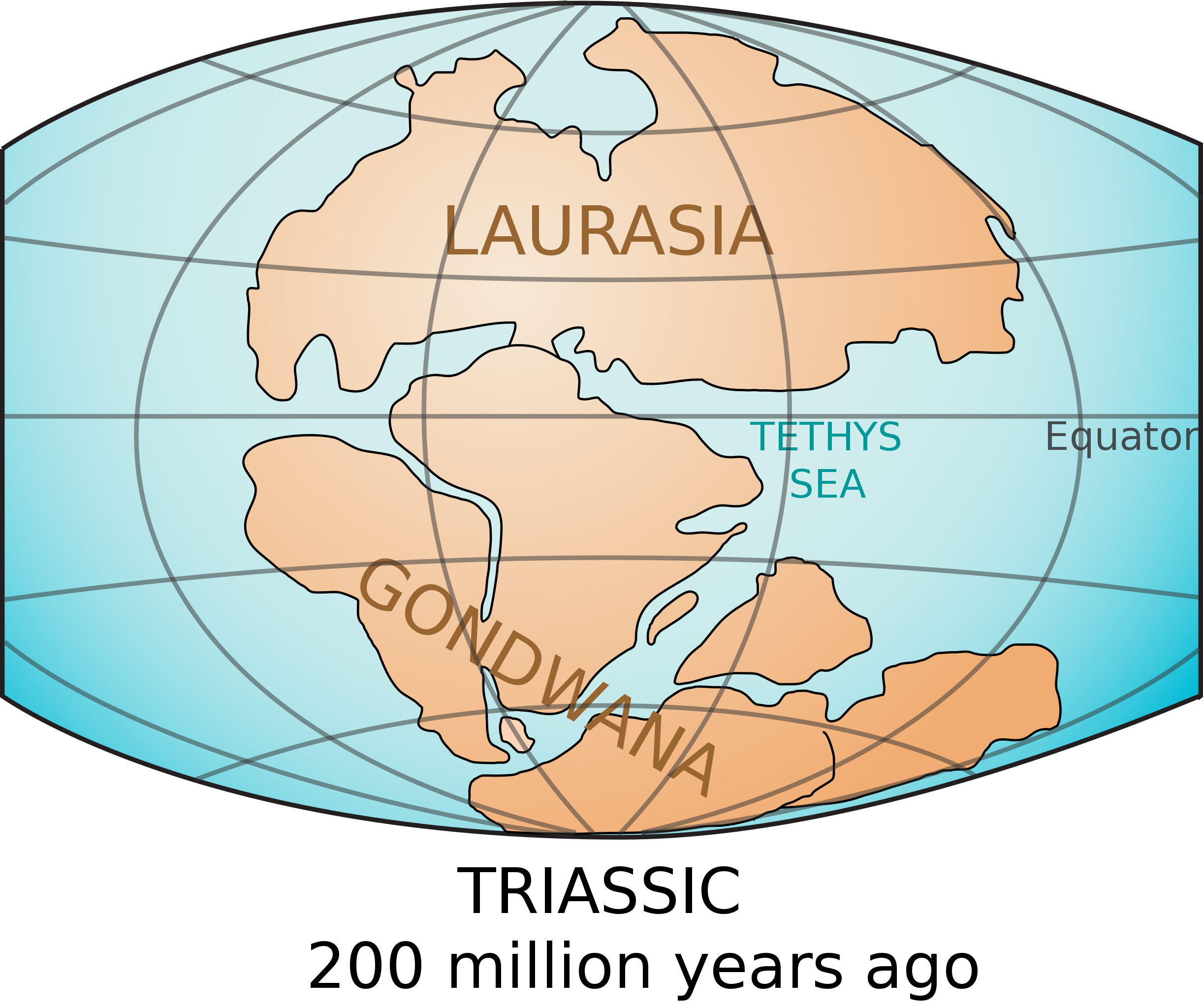 The continents Laurasia and Gondwana