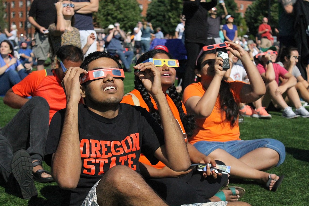 People gathered to watch the solar eclipse