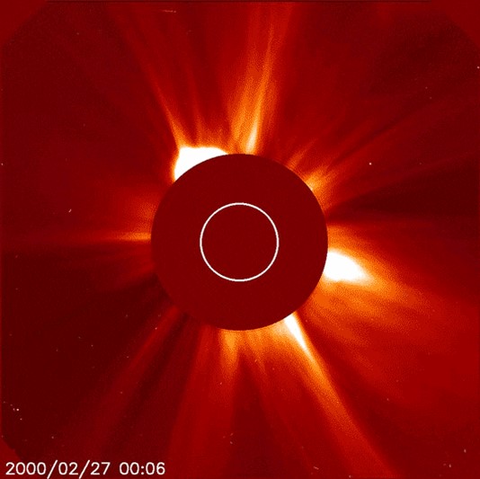 Picture of the outer regions of the Sun’s corona using a coronagraph