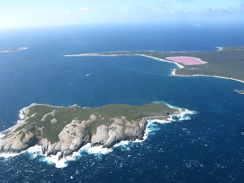aerial view of Middle Island and Lake Hillier