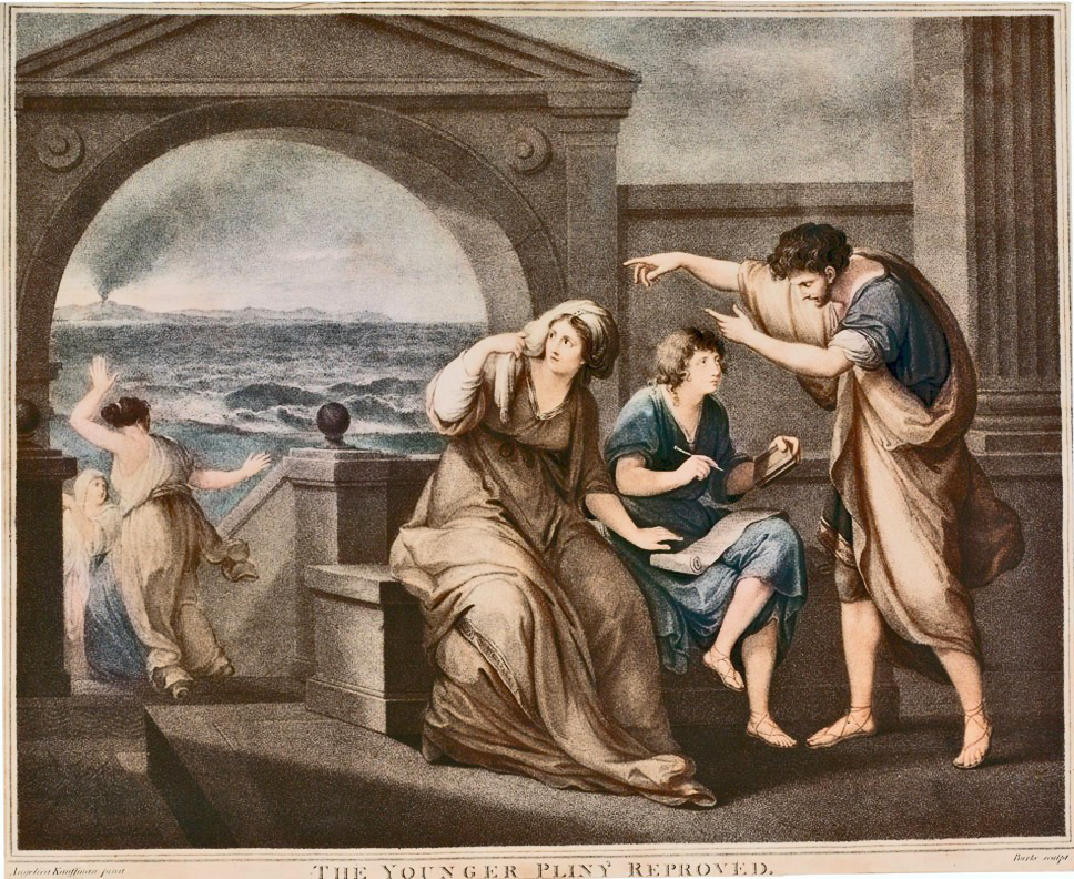 Pliny the Younger at Misenum, where Pliny the Elder's 17-year-old nephew, seated by his mother, is seen recording the events surrounding the eruption of Vesuvius