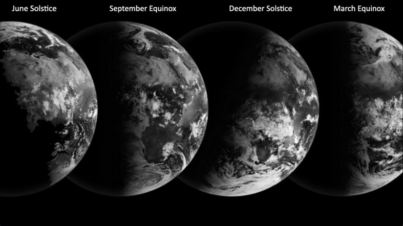 Satellite views of Earth on the solstices and equinoxes.