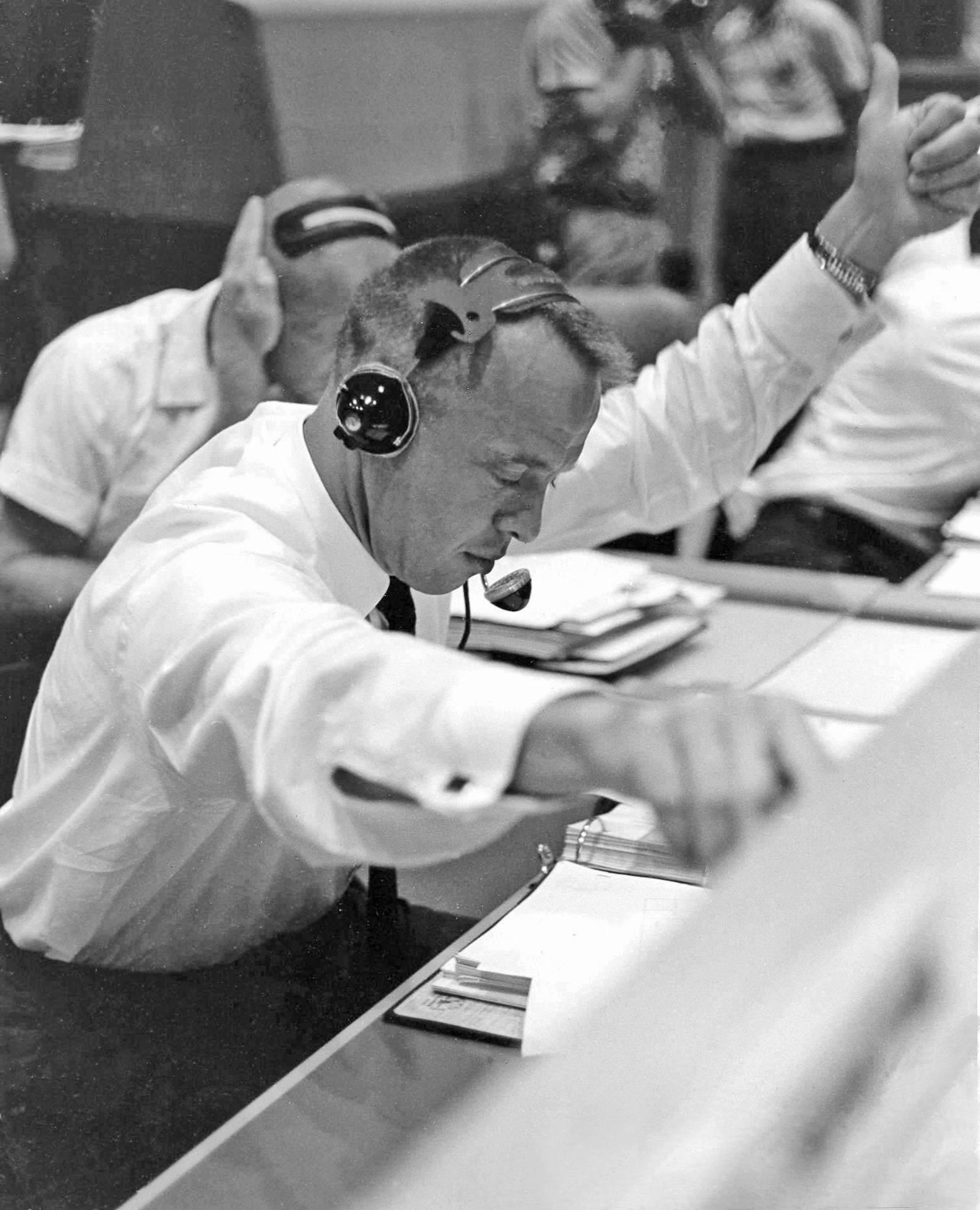 Astronaut Alan B. Shepard indicates success by giving a thumbs-up