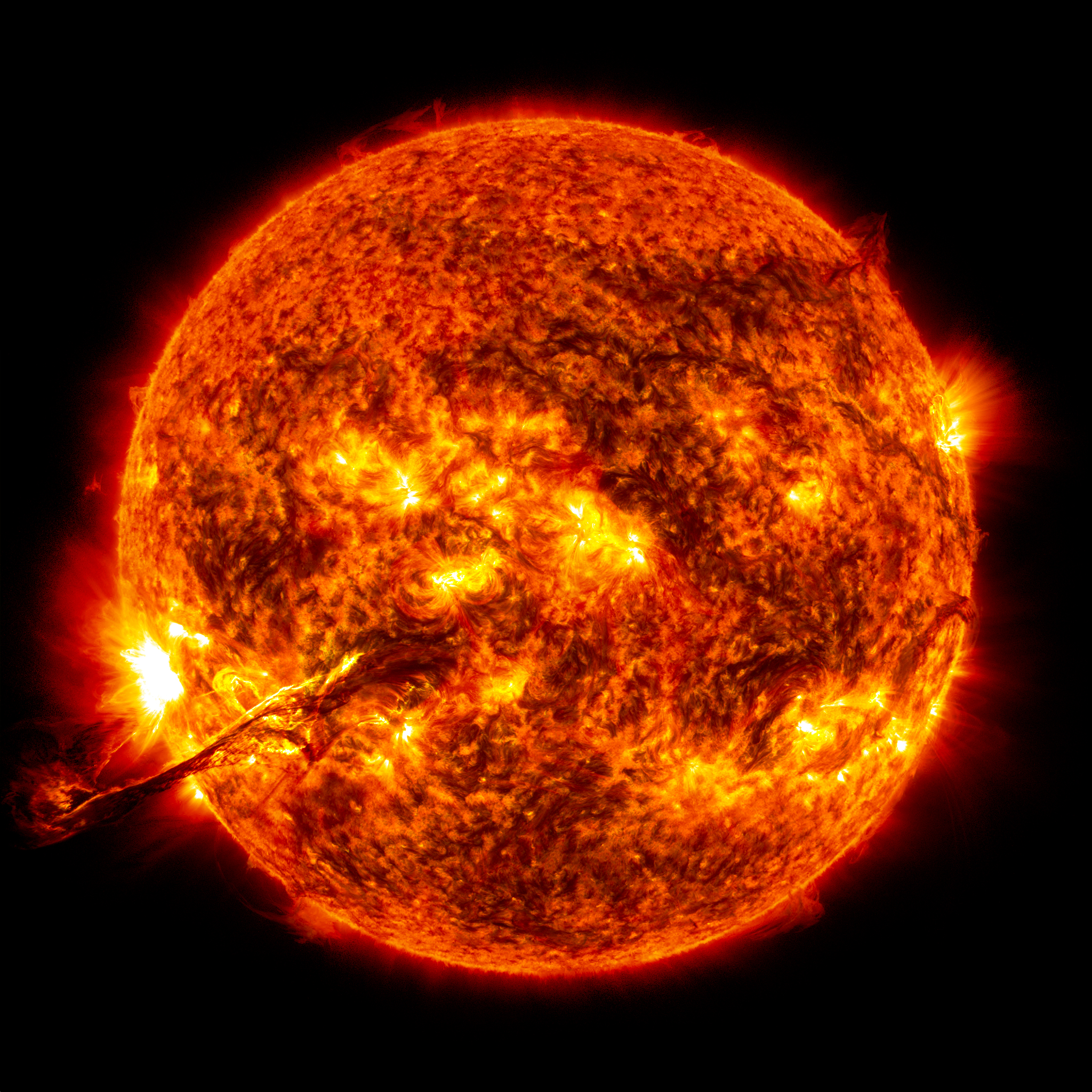 Bright solar flares light up sunspot regions on the Sun on August 31, 2012.