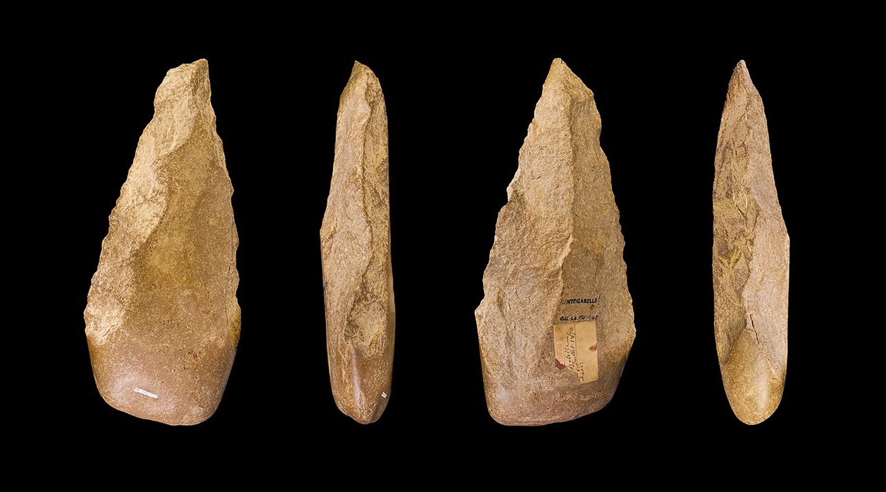 Four different views of the same Acheulean hand ax from Haute-Garonne France.