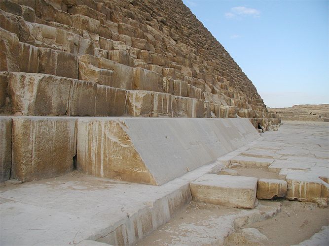 These original Tura Limestone facing stones remain at the base of the north face of the Great Pyramid.