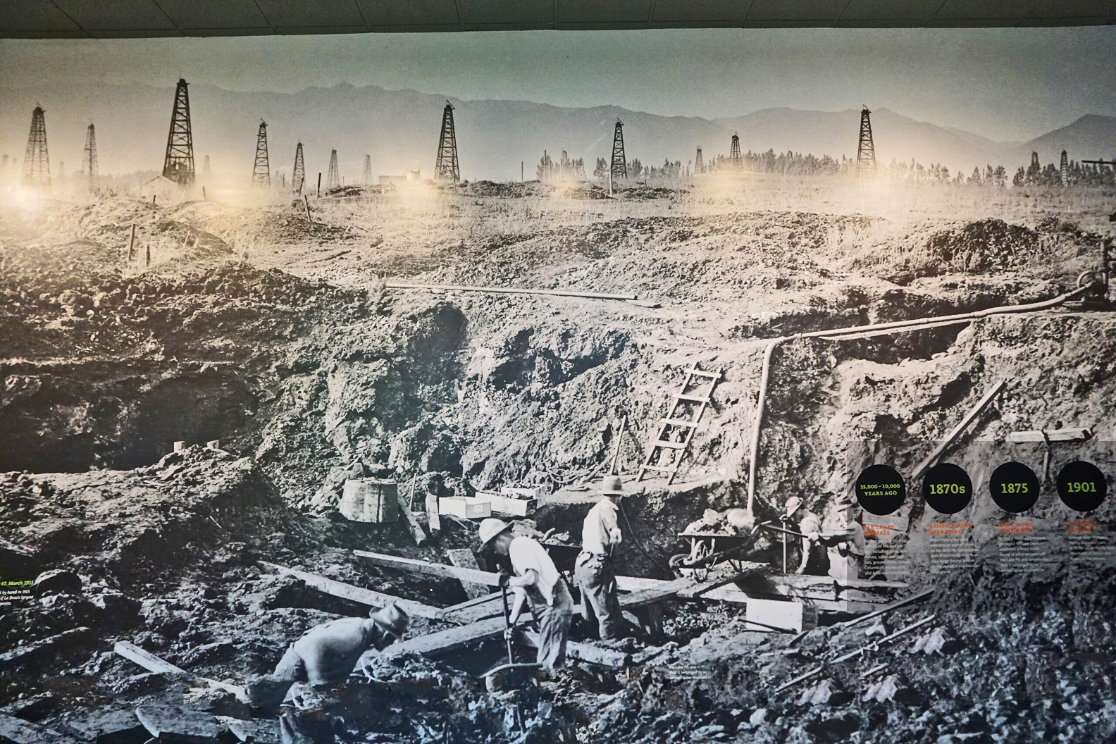 Early excavation for megafauna specimens at La Brea Tar Pits, around 1913 to 1915.