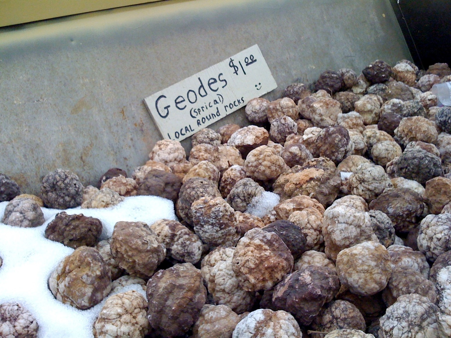 A pile of unopened geodes for sale in central Arizona.